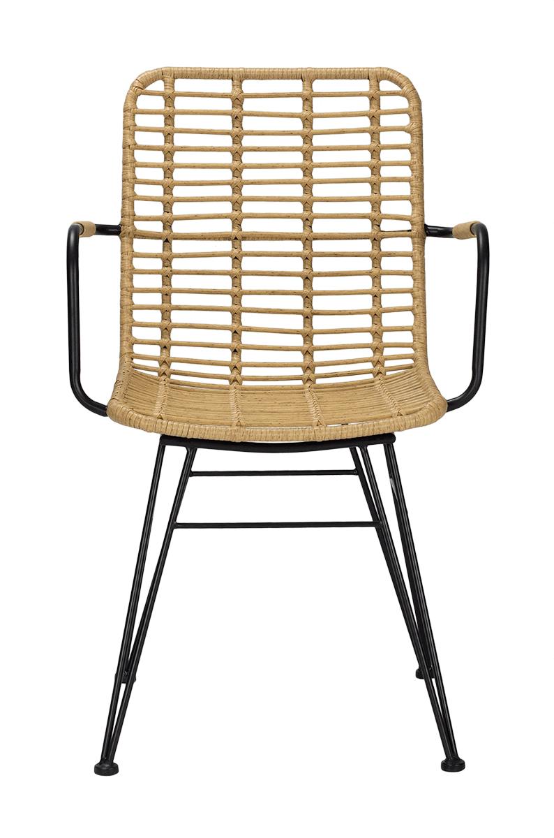 Sillón de comedor de ratán natural con brazos Yako - Silla de comedor de ratán