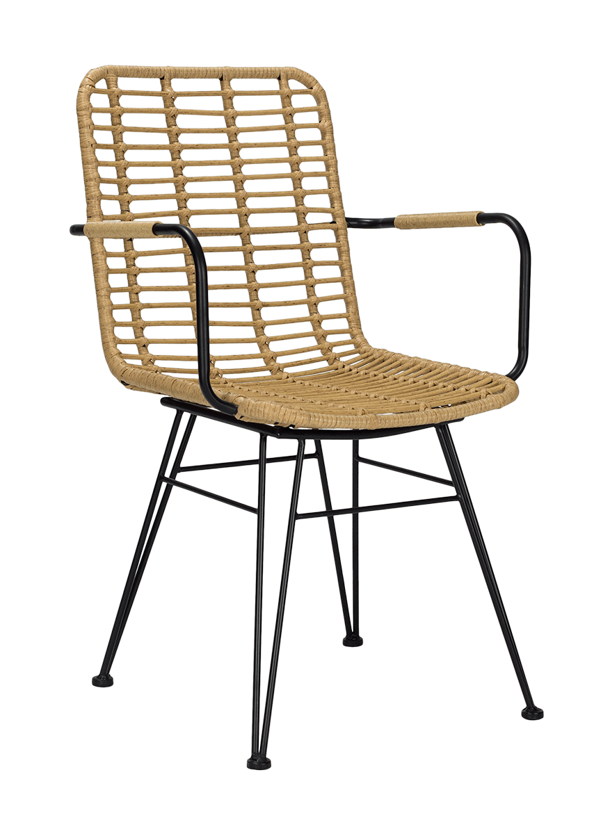 Sillón de comedor de ratán natural con brazos Yako - Silla de comedor de ratán