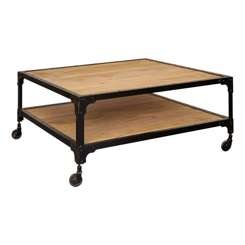 Table basse industrielle en bois Atila 100x100