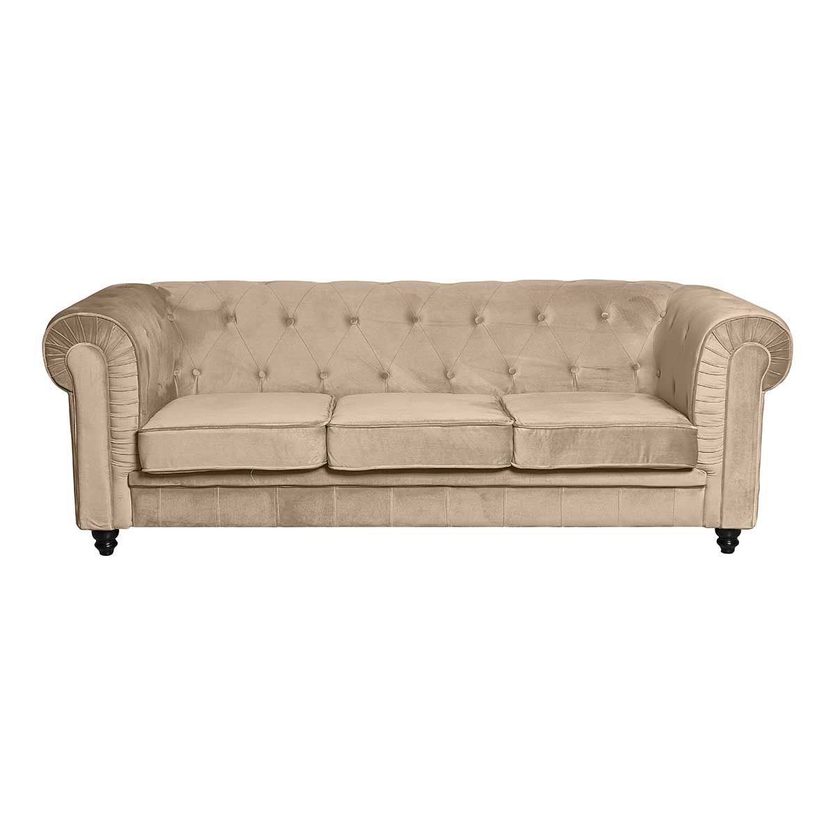 Sofá 3 plazas chesterfield terciopelo beige