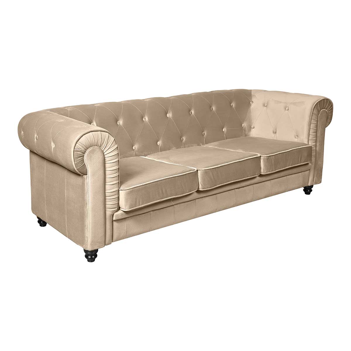 Sofá 3 plazas chesterfield terciopelo beige