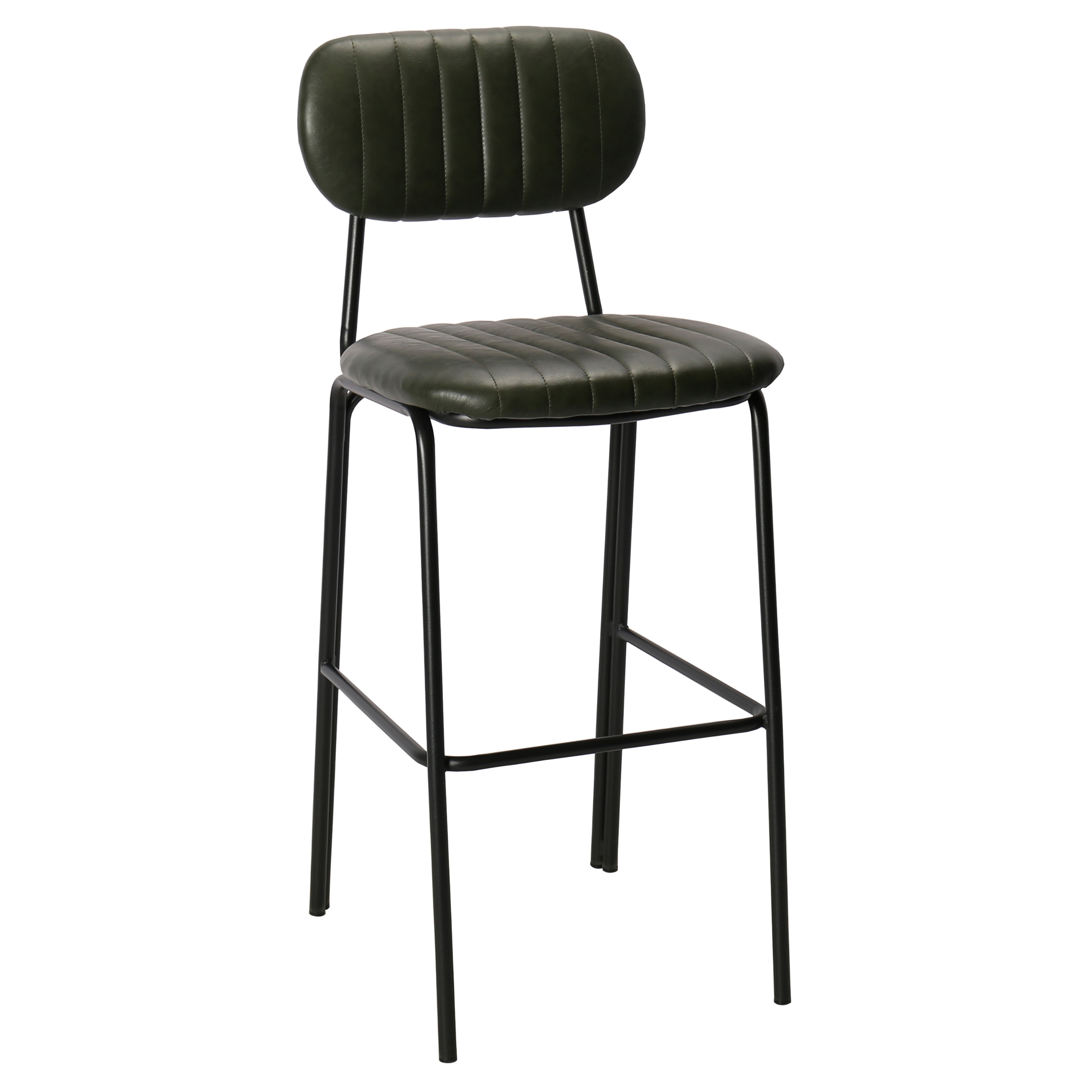 Taburete de bar vintage acero negro y semipiel Jerald H75 verde