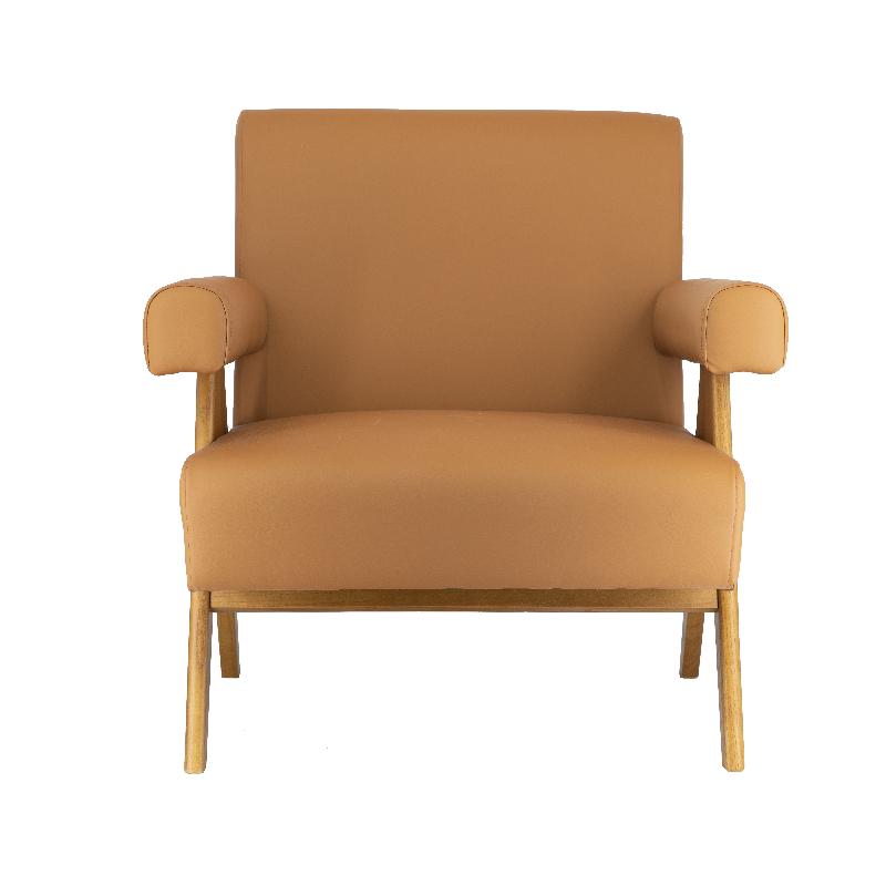 Fauteuil Nantes avec accoudoirs en bois et éco-cuir