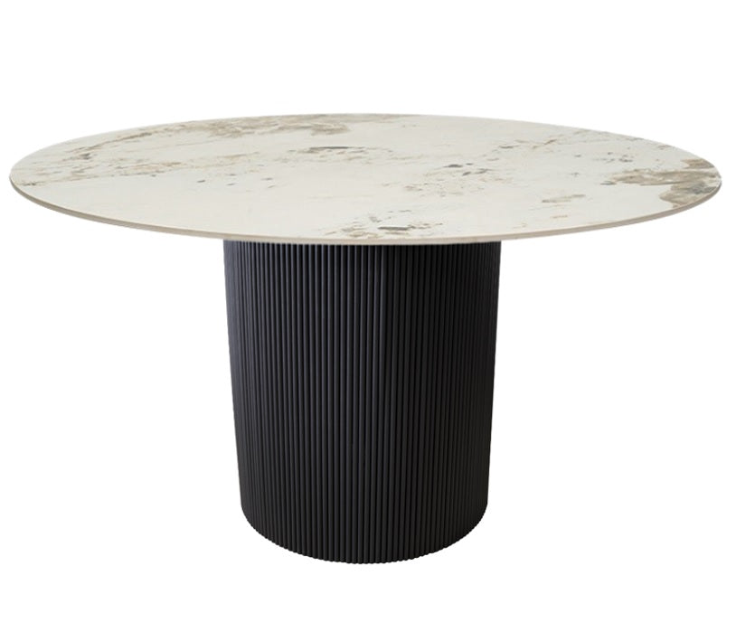 Mesa de comedor acero y piedra sinterizada Ø130 Rima