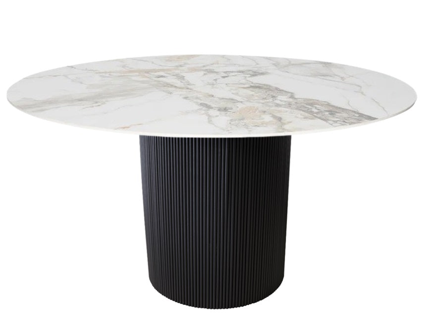 Mesa de comedor acero y piedra sinterizada Ø130 Rima