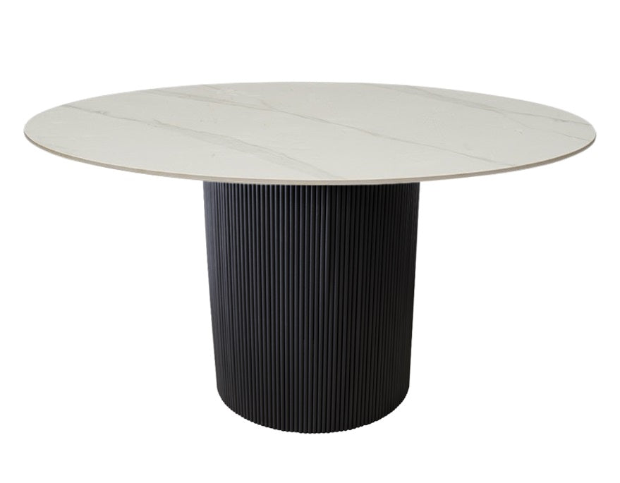 Mesa de comedor acero y piedra sinterizada Ø130 Rima