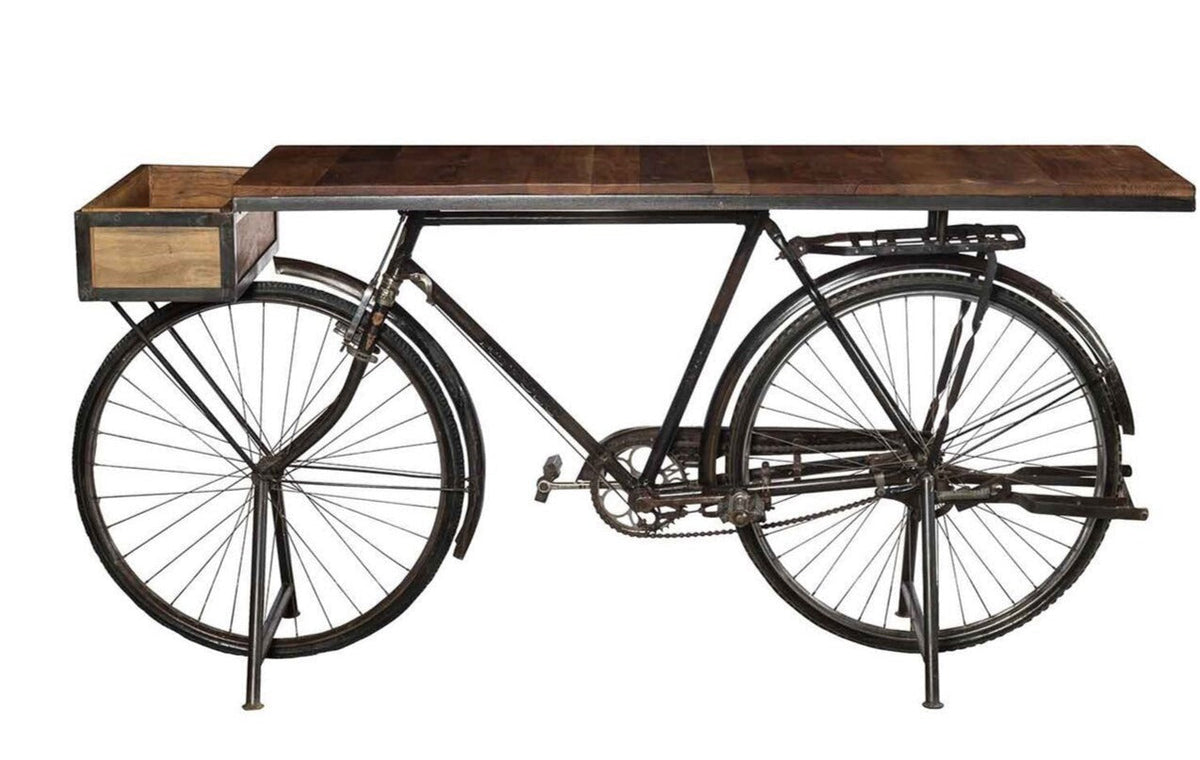 Mesa Bicicleta Vintage Consola Industrial de Madera y Metal