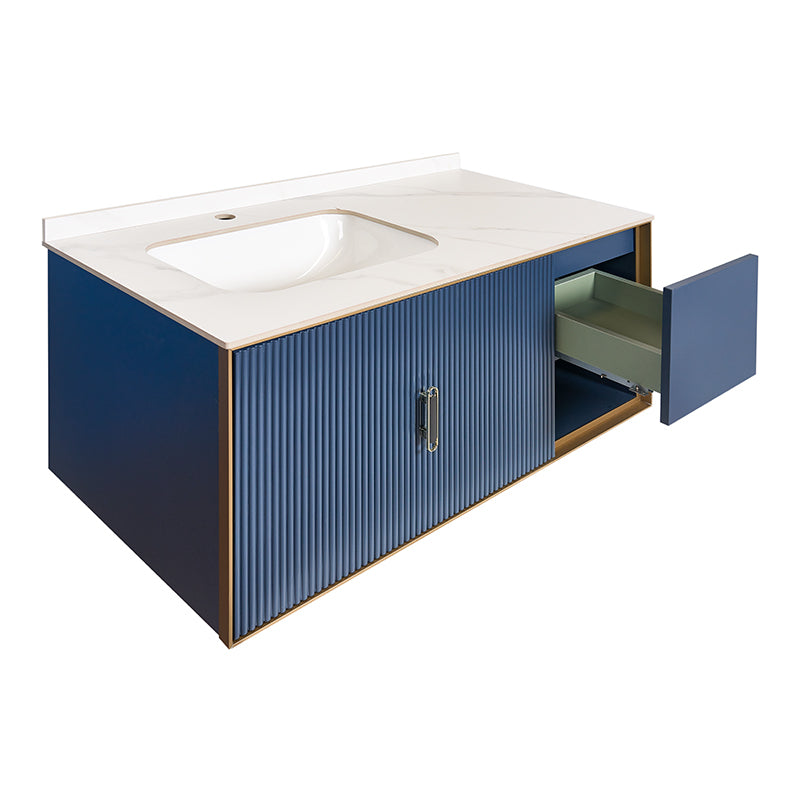 Móvel de casa de banho alpino lacado azul de 4 peças de 100 cm com espelho LED