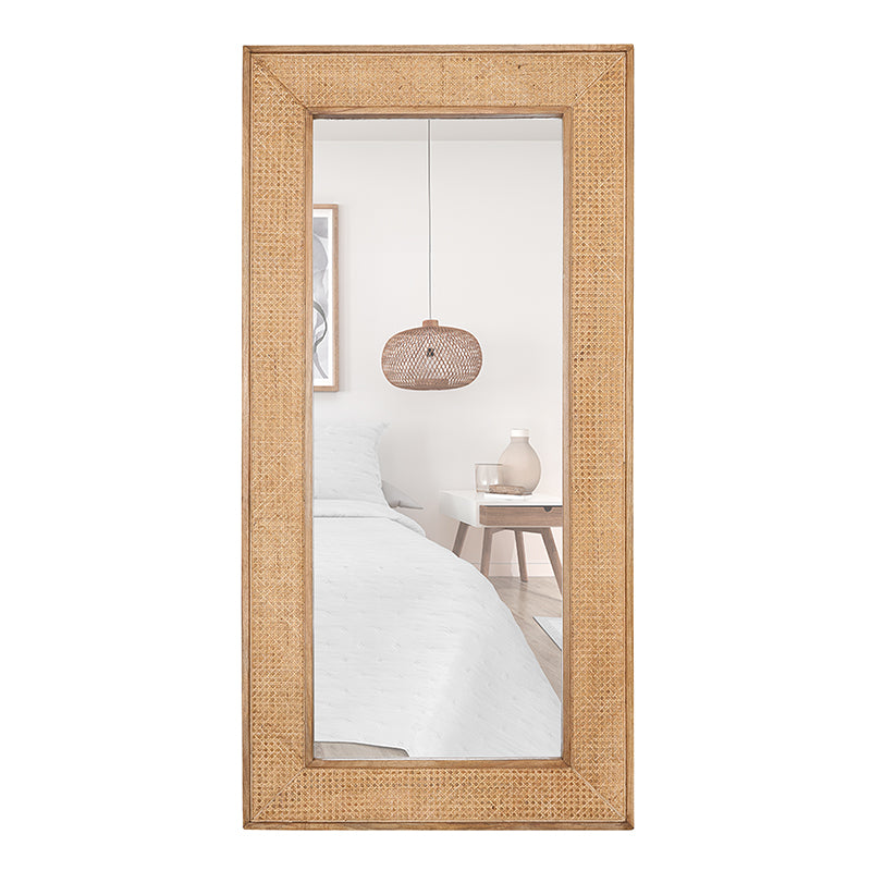 Espejo de pie de madera de mango y ratán natural 182×90 cm