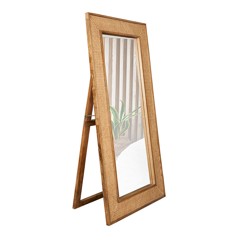 Espejo de pie de madera de mango y ratán natural 182×90 cm