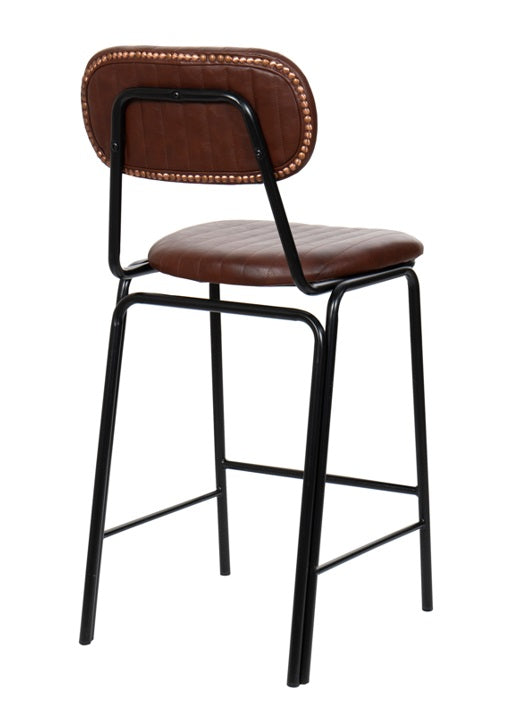 Tabouret de bar vintage en acier noir et simili cuir marron Jerald H65