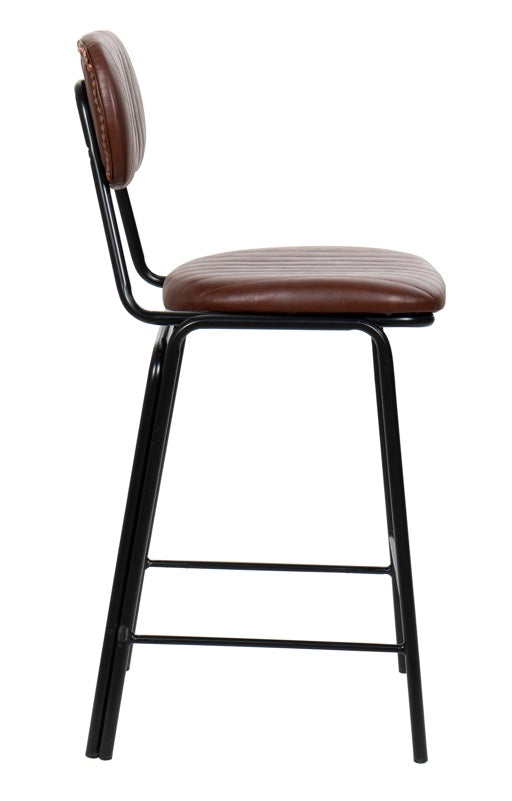 Tabouret de bar vintage en acier noir et simili cuir marron Jerald H65