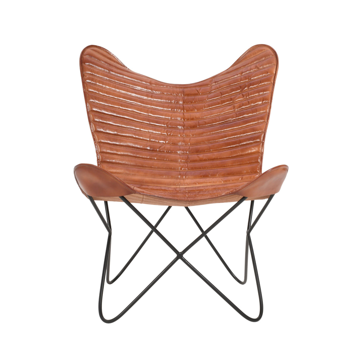 Silla vintage cuero marrón Butterfly tapizado rayas