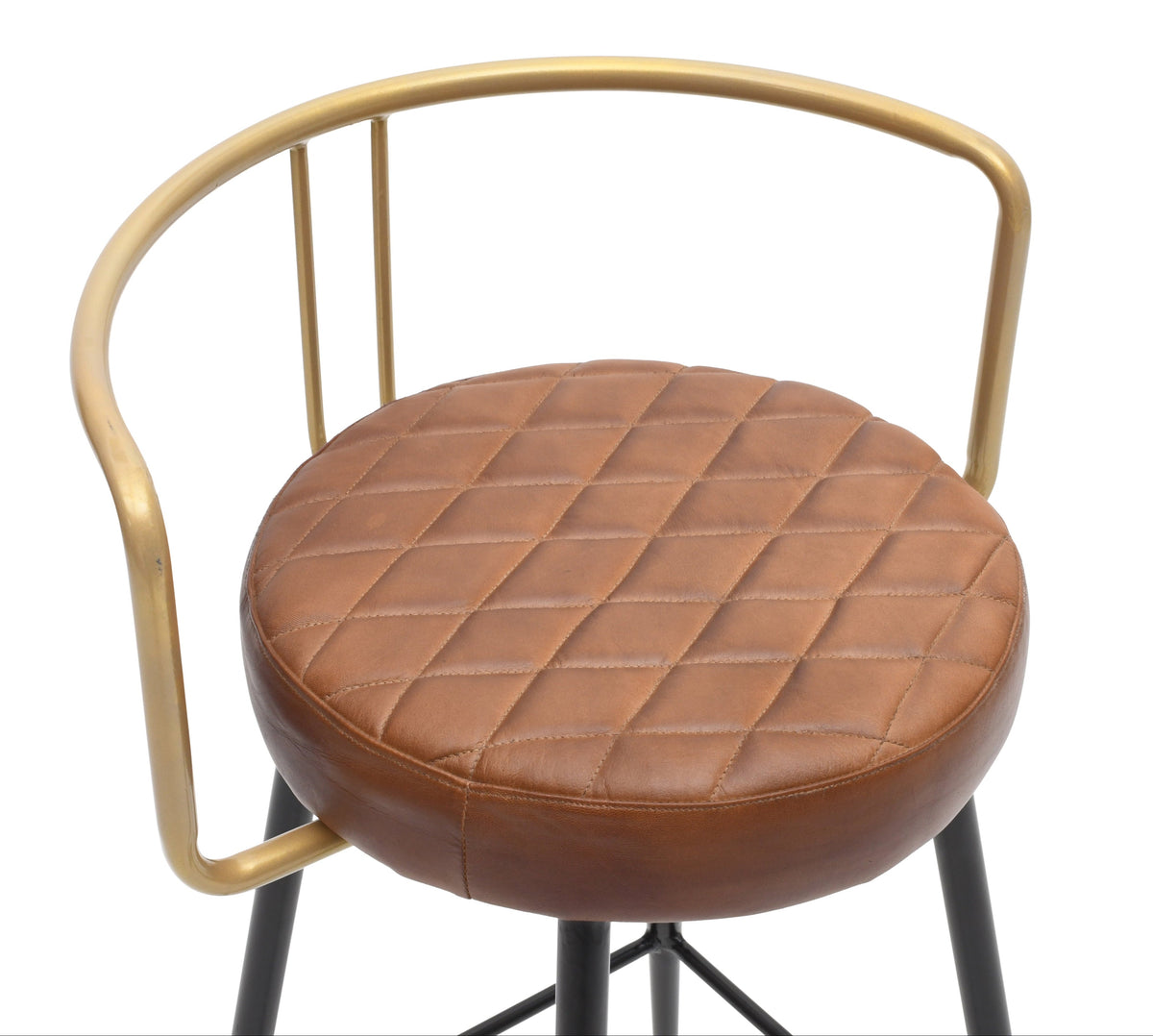 Tabouret vintage en cuir avec dossier doré Rumbo