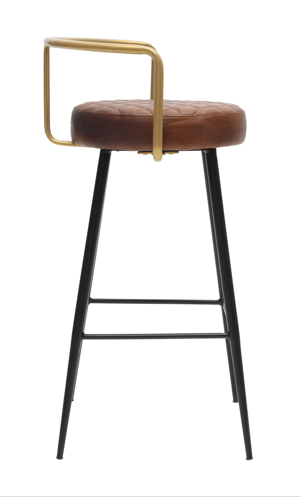 Tabouret vintage en cuir avec dossier doré Rumbo