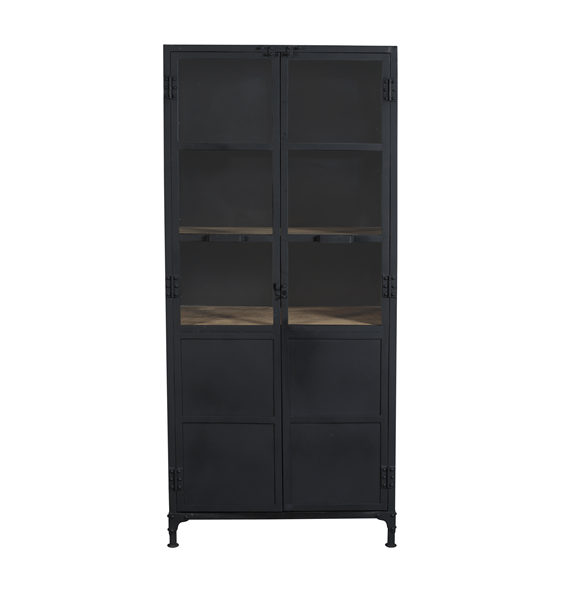 Armario vitrina industrial acero y madera Lenny negro - Vintahome