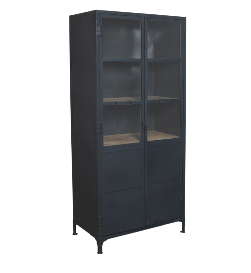 Armario vitrina industrial acero y madera Lenny negro - Vintahome