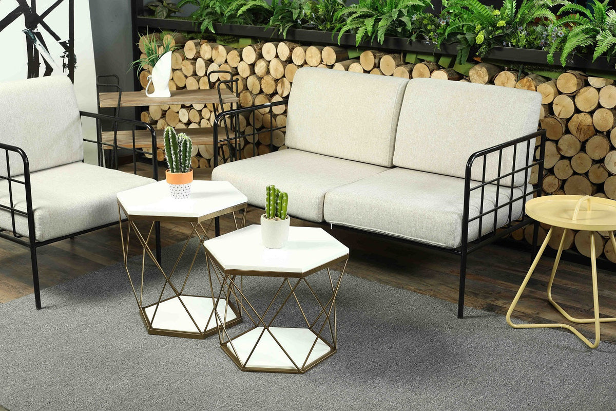 Mesa lateral em madeira Circon e aço dourado