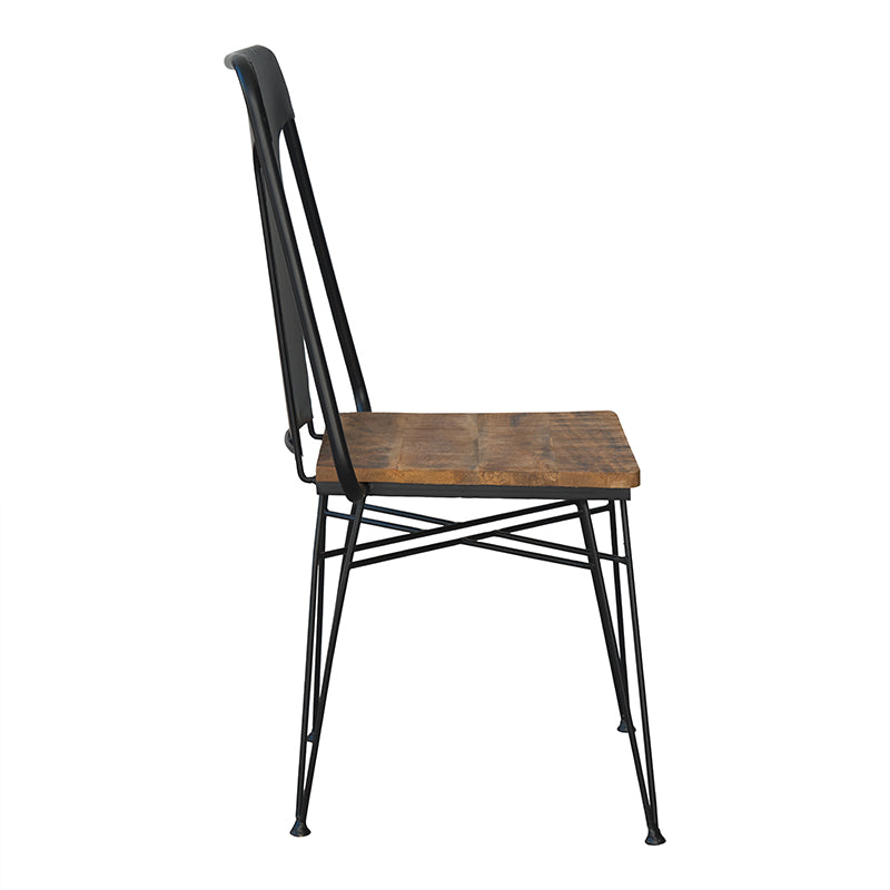 Chaise de salle à manger vintage en acier noir et bois Antoine