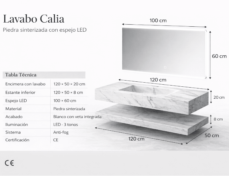 Lavabo Calia con espejo LED · Conjunto suspendido de baño - Vintahome