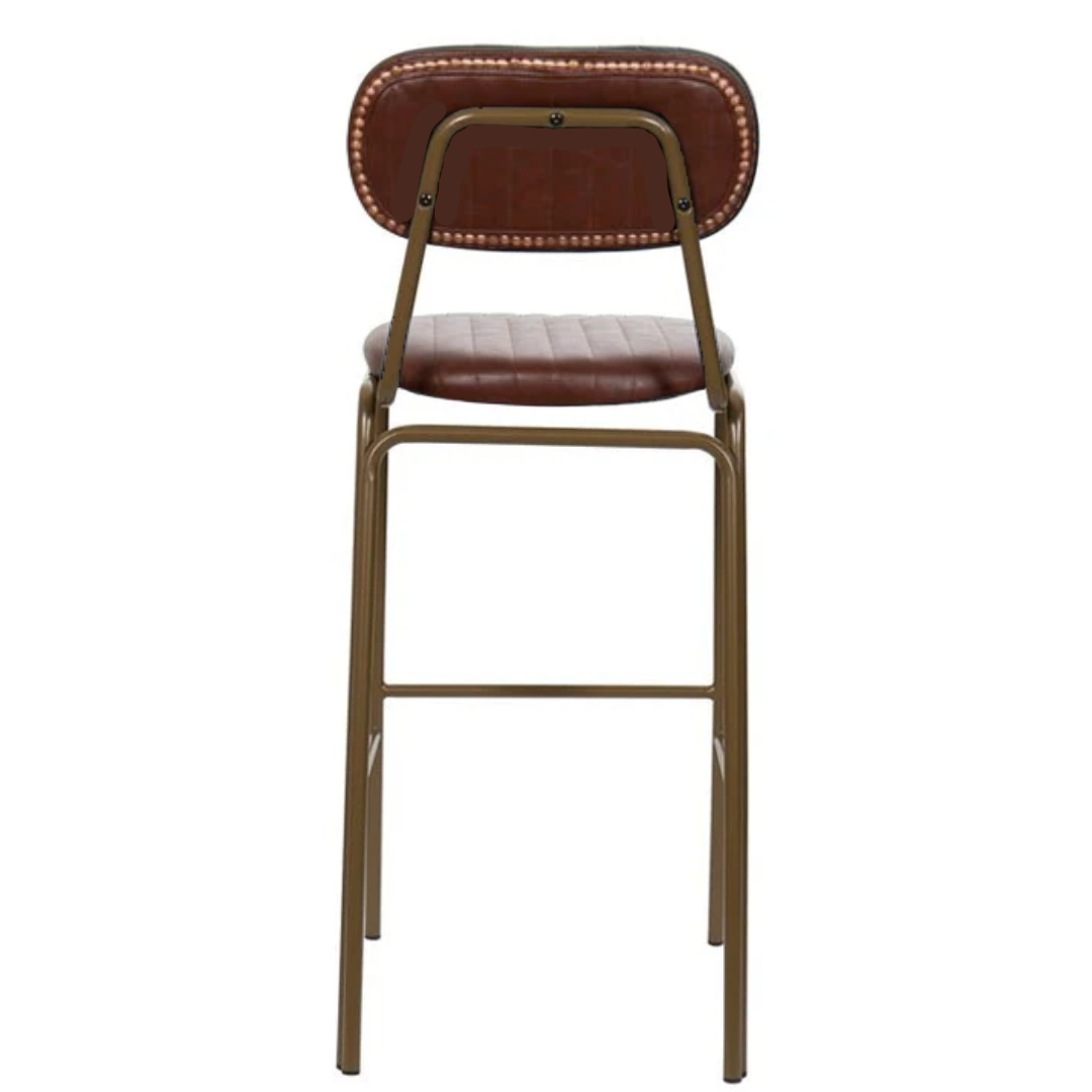 Taburete de bar vintage acero dorado y semi piel marrón Jerald H75