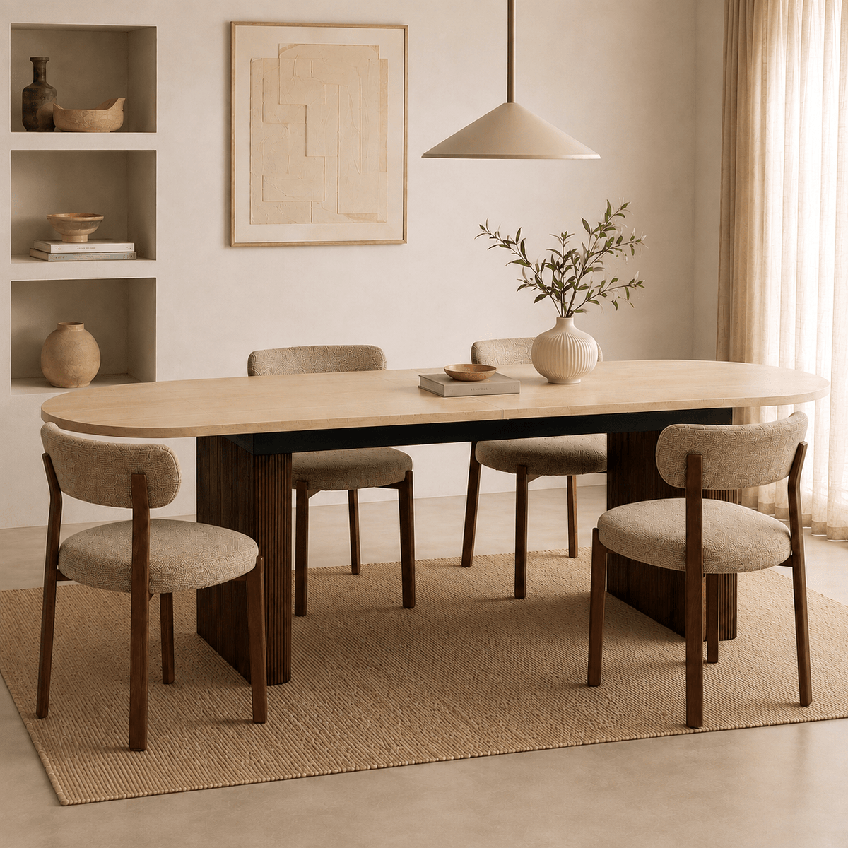 Mesa de comedor extensible ovalada Travertino-nogal 180-230 cms - Vintahome