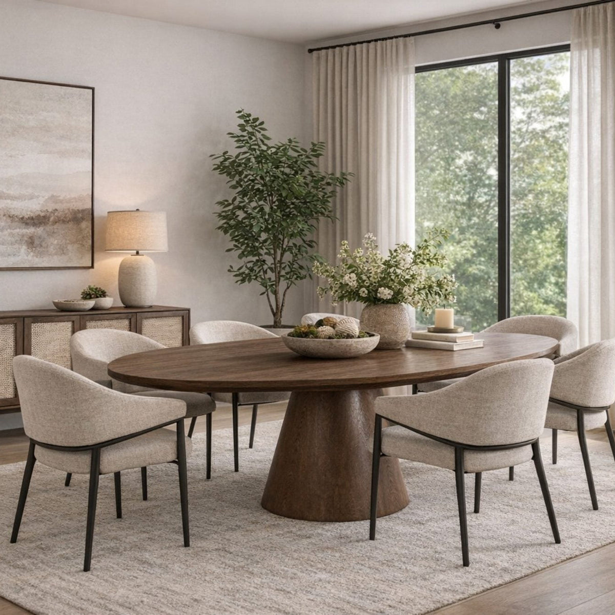 Mesa de comedor oval extensible de roble color nogal 160–200 cm EIRAN - Vintahome