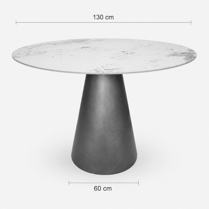 Mesa de comedor redonda Korva Ø130 con base de acero cobre