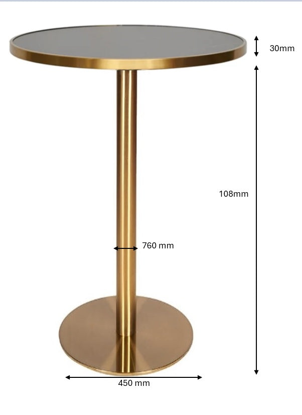 Mesa de bar alta redonda piedra sinterizada con aro dorado Ø60-70