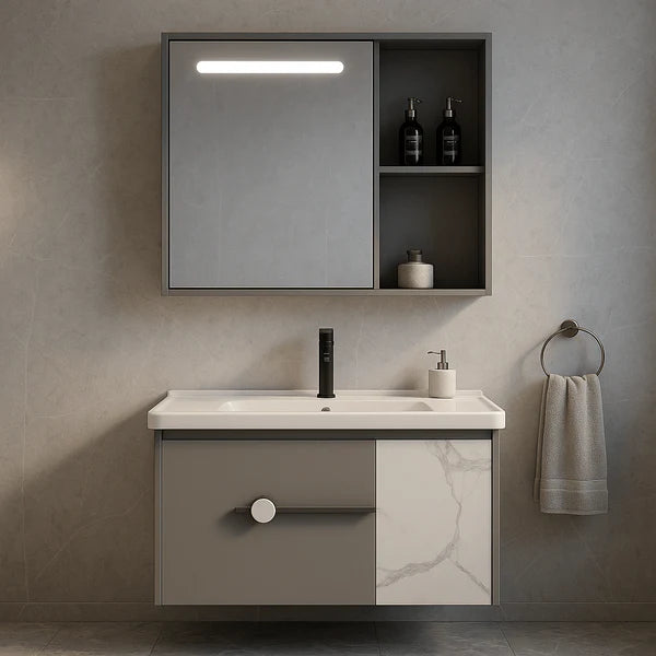Mueble de baño con lavabo y mueble espejo led 60 cm Liberto