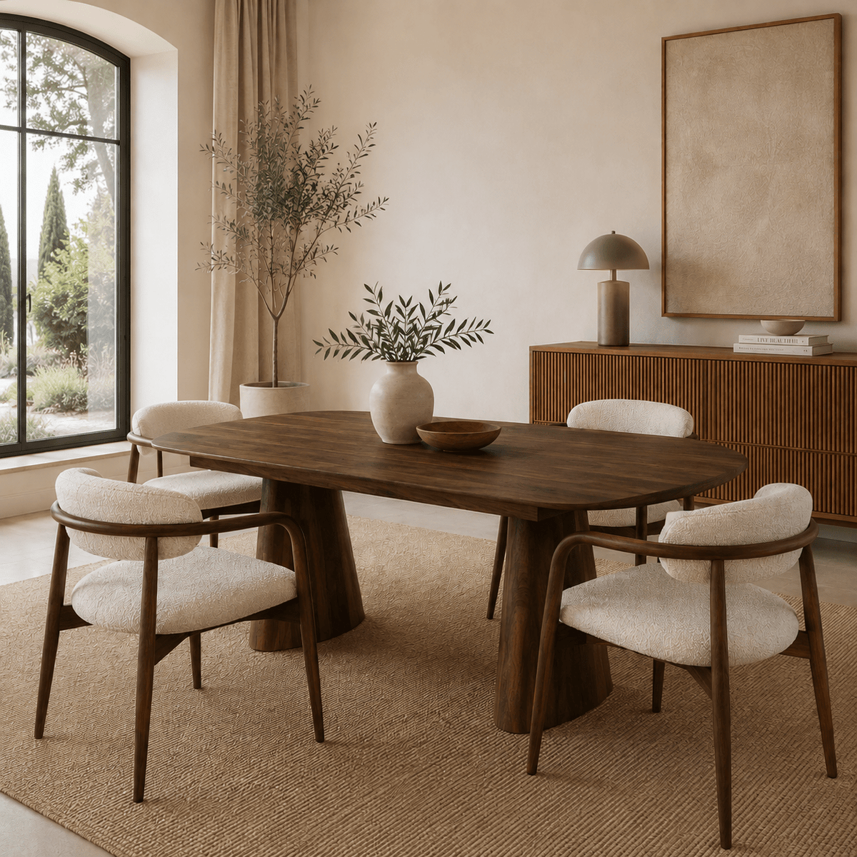 Silla de Comedor con Brazos Olimpo Tapizada en Madera de Nogal - Vintahome