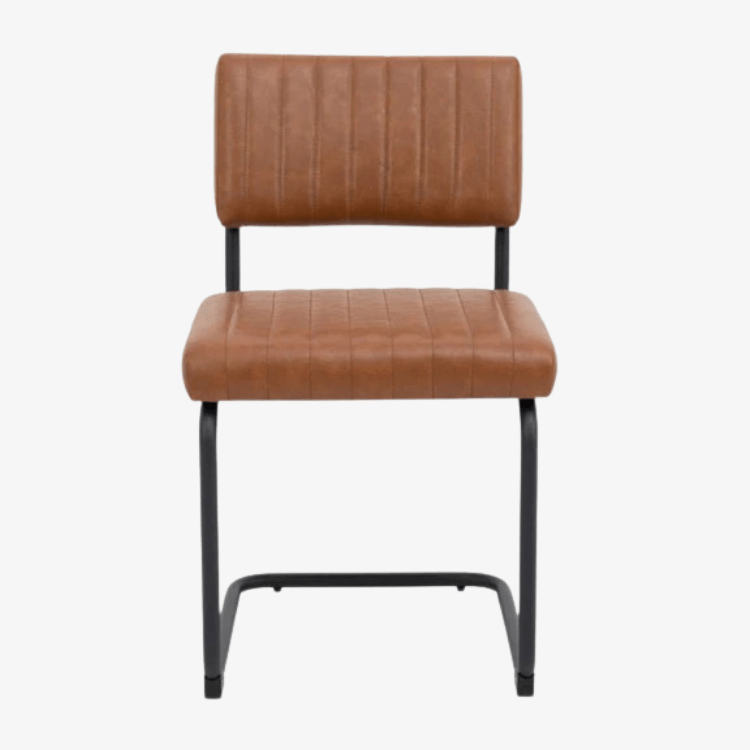 Silla de comedor Kendal marrón con estructura metálica negra estilo industrial