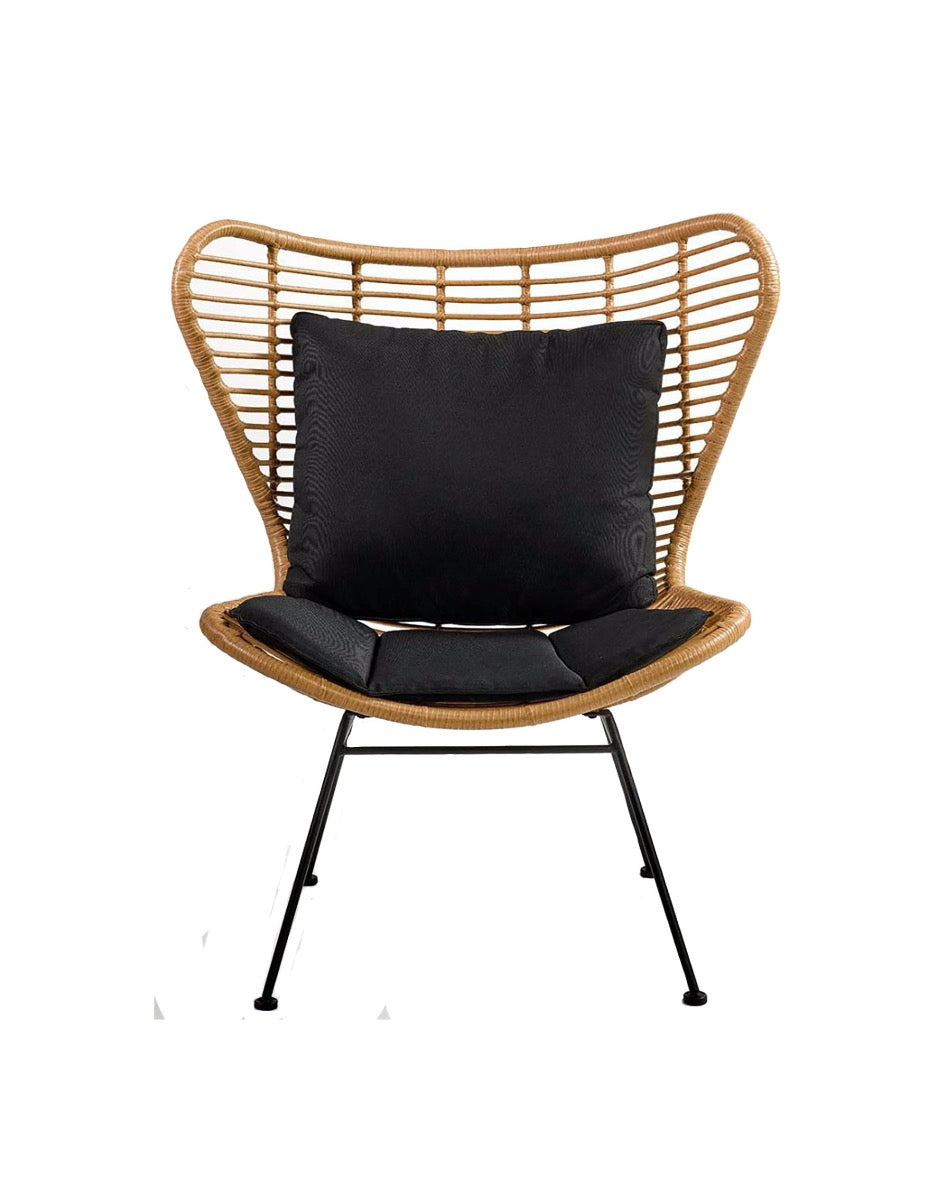 Sillón ratán sintético y acero negro Madame