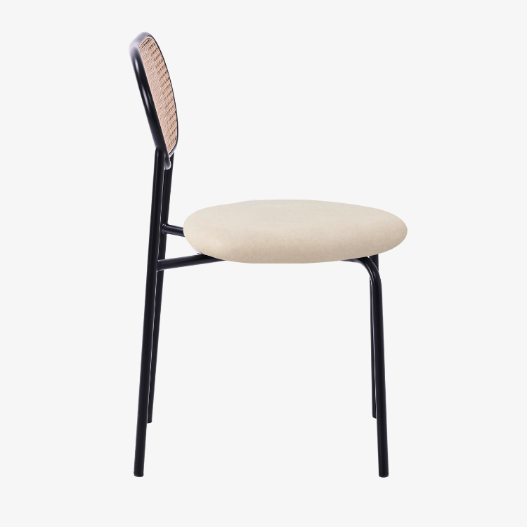 Silla de comedor ratán y asiento tapizado Zaida beige