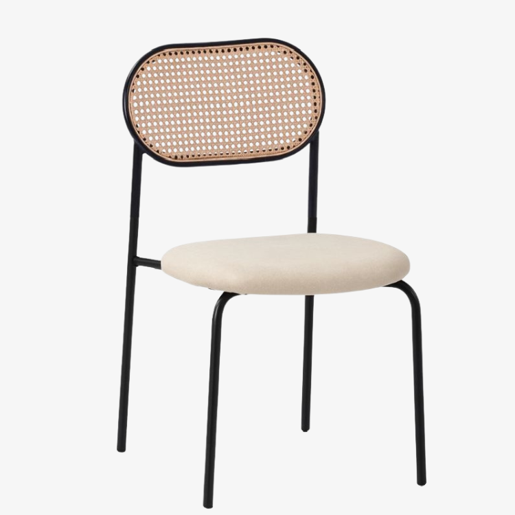 Silla de comedor ratán y asiento tapizado Zaida beige
