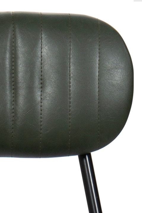 Cadeira de jantar vintage em aço preto e semi-couro verde Jerald