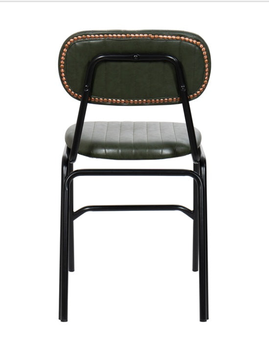 Cadeira de jantar vintage em aço preto e semi-couro verde Jerald
