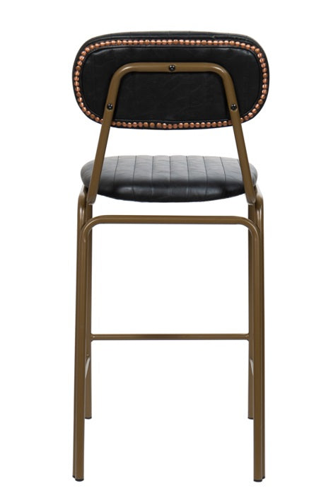 Taburete de bar vintage acero dorado y semi piel negro Jerald H65