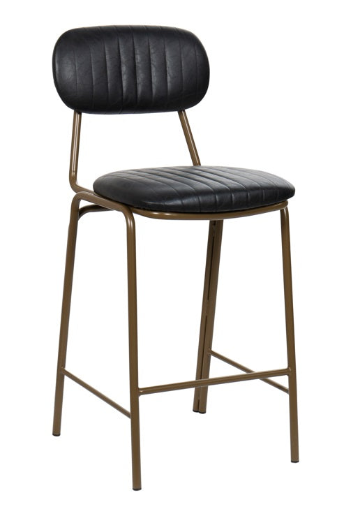 Taburete de bar vintage acero dorado y semi piel negro Jerald H65