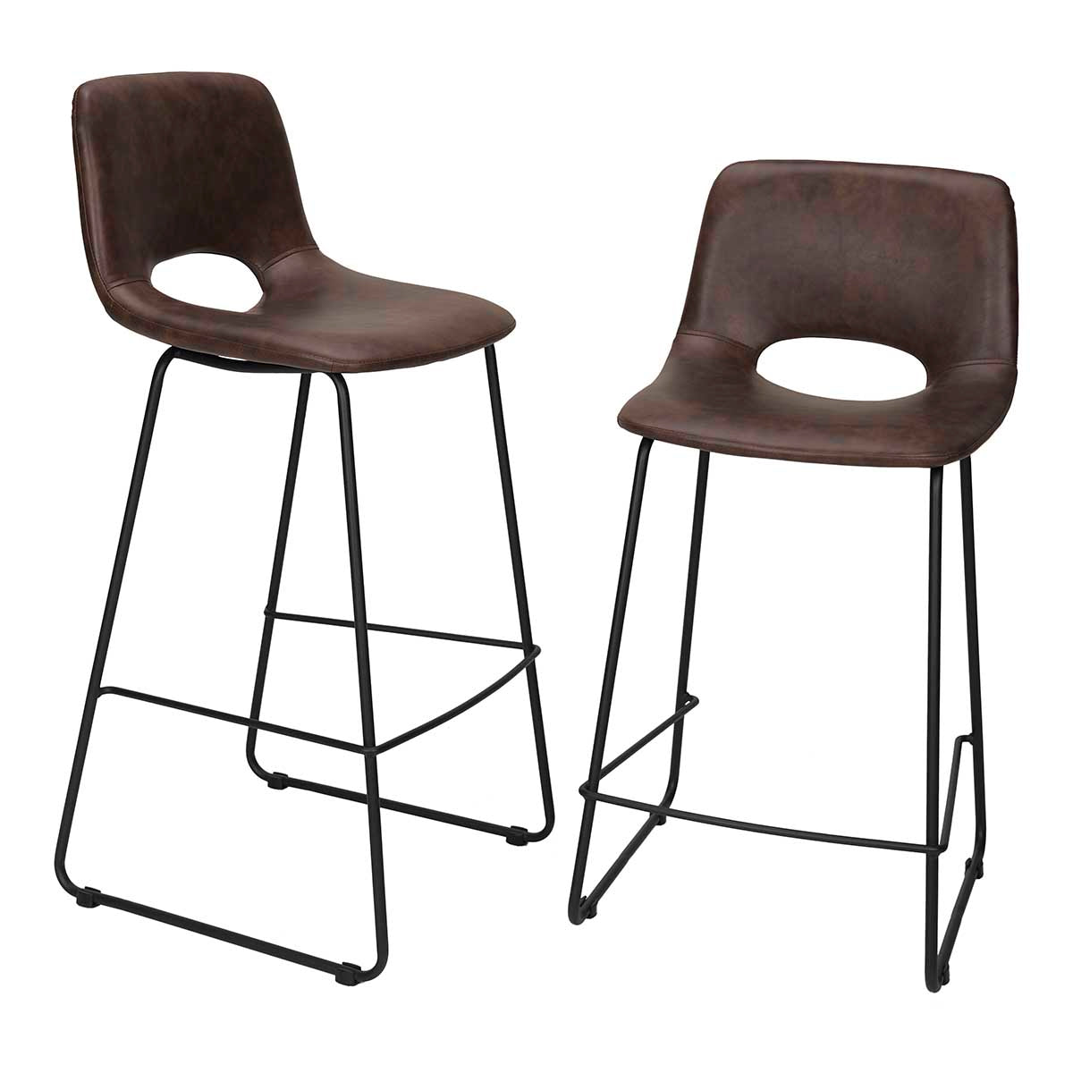 Tabouret de bar en cuir semi-brun Lewis H75cms