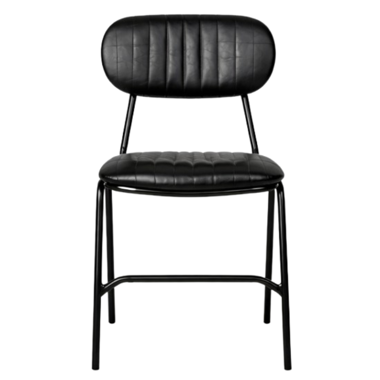 Silla de comedor vintage acero negro y semipiel Jerald