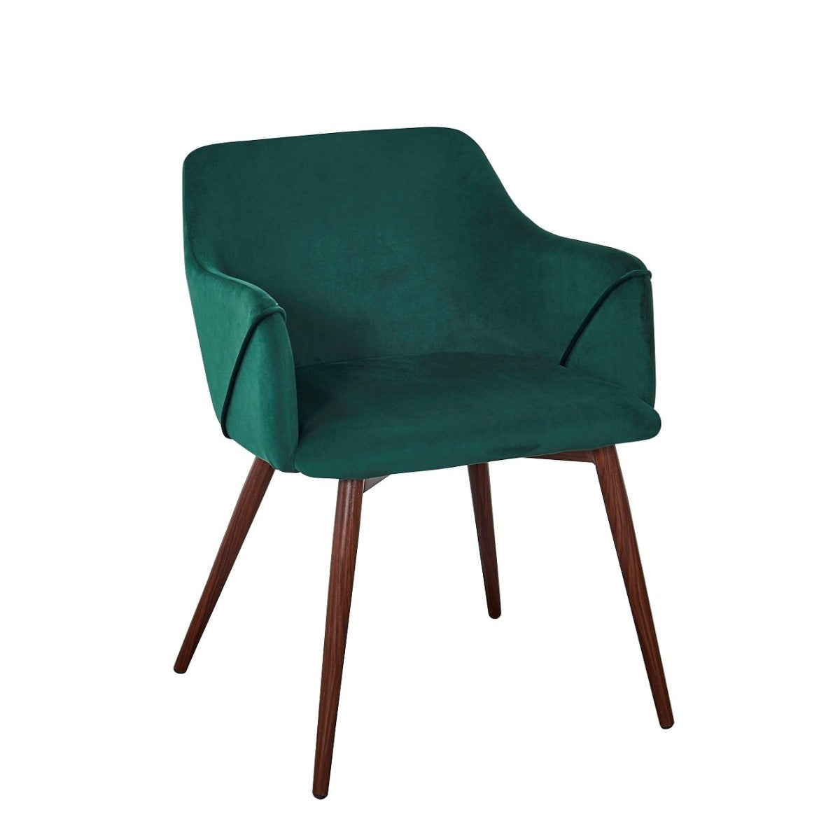 Sillón de comedor de terciopelo verde nogal Jara - Comprar silla de comedor de terciopelo