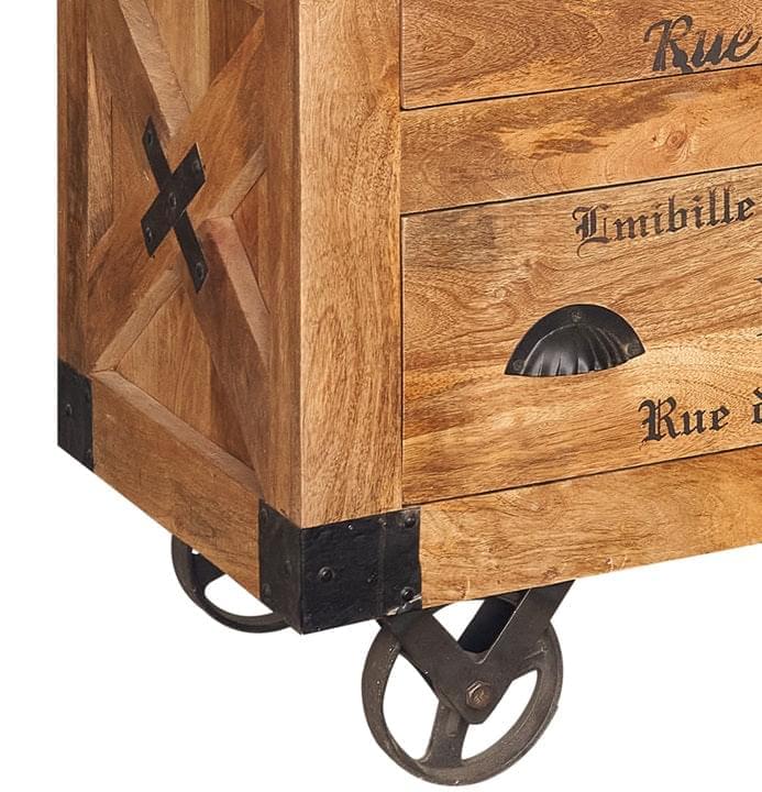 Aparador con Ruedas Móvil 6 Cajones de Madera de Mango Caroline