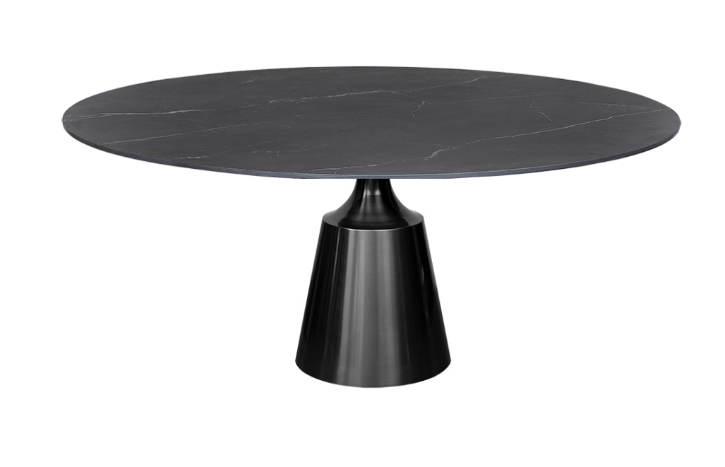 Table à manger ovale 160/180 piètement onyx pierre frittée gris graphite