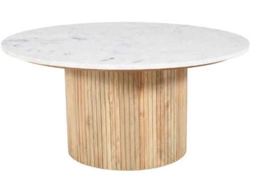 Mesa de centro redonda mármol blanco y madera de mango Coral
