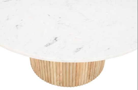 Mesa de centro redonda mármol blanco y madera de mango Coral
