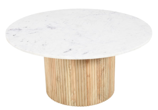 Mesa de centro redonda mármol blanco y madera de mango Coral