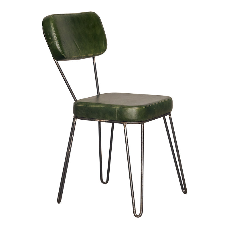 Chaise de salle à manger Terry en cuir vert et acier