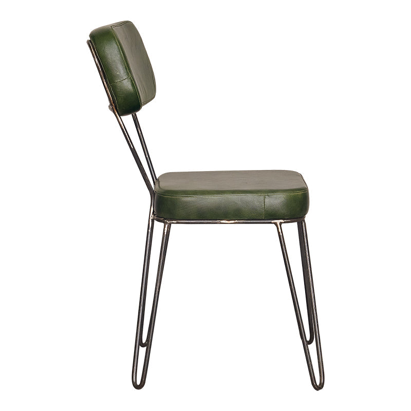 Chaise de salle à manger Terry en cuir vert et acier