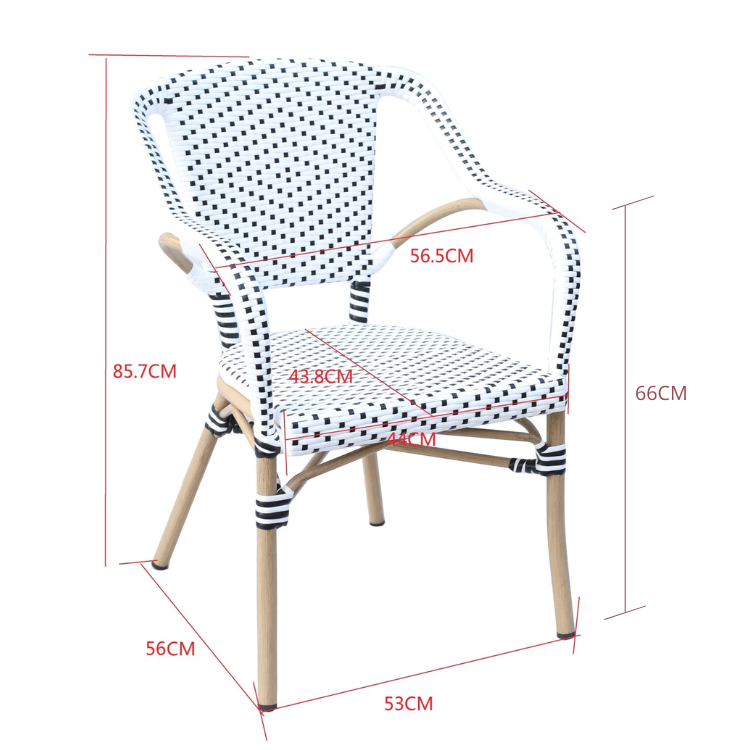 Chaise parisienne en rotin synthétique avec accoudoirs Liban